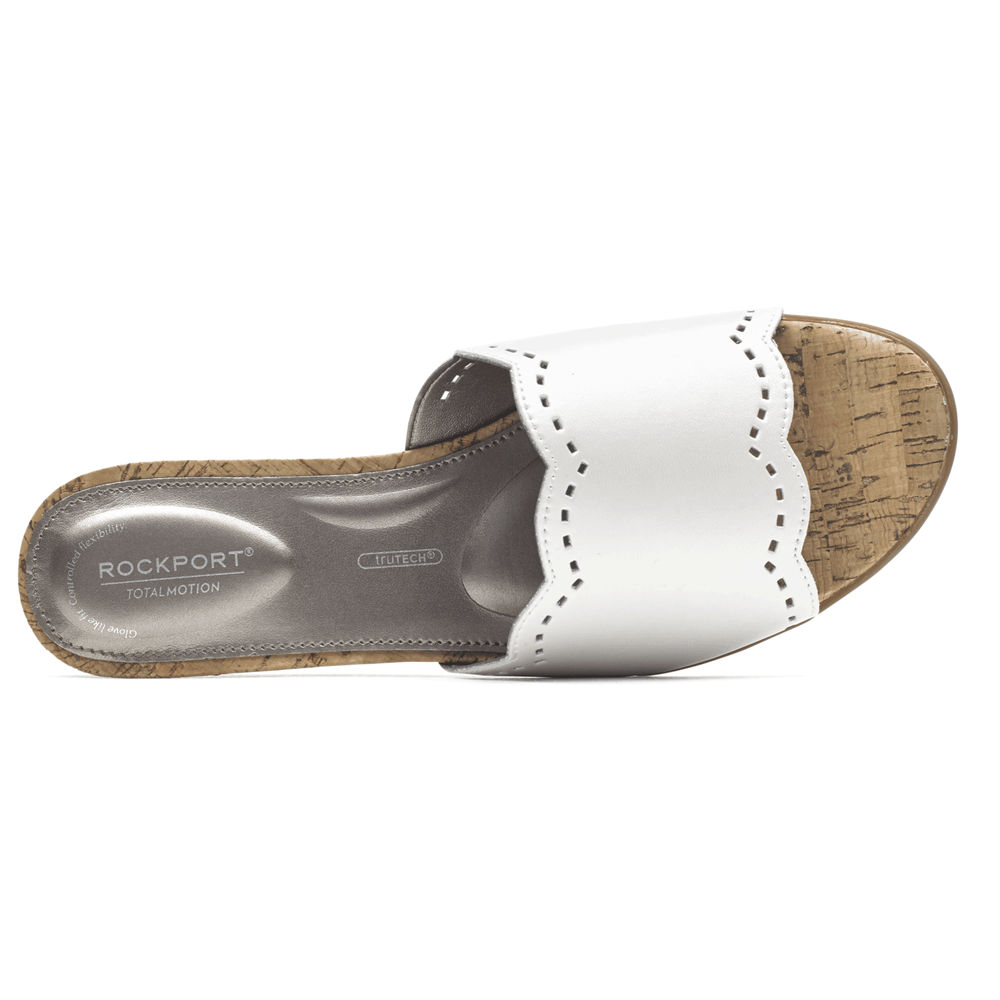 Rockport Womens Slides White - Total Motion Zandra Scallop - UK 726-HVXLAY